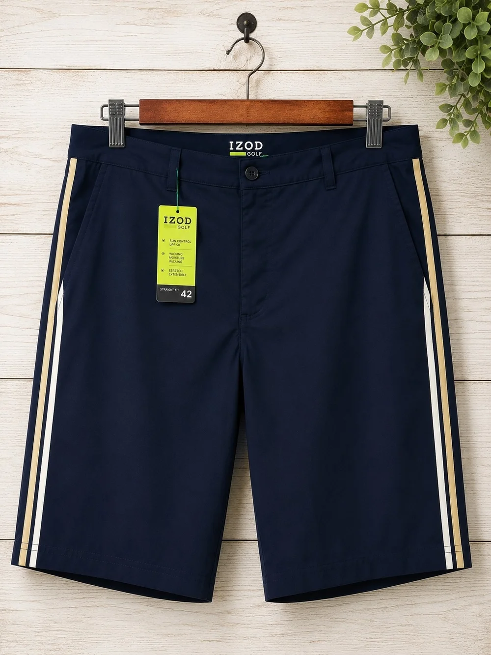 IZOD Men's Navy Golf Shorts with Side Stripe Size 42